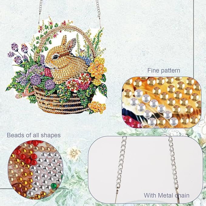 TDFERAN Diamond Painting Pendant Bunny Easter DIY Gem Art Hanging Handmade Art Decoration Kit Garden Window Pendant Diamond Painting Wall Hanging Home Decor Hobbies for Womenpainting