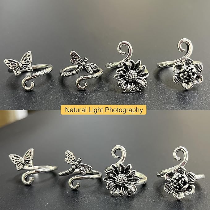 4 PCS Crochet Rings for Fingers Butterfly Flower Sunflower Dragonfly Yarn Tension Ring Knitting Accessories Crochet Gifts for Crocheters