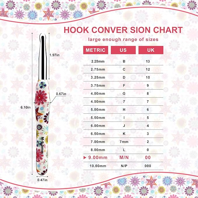 9mm Crochet Hook, Ergonomic Handle for Arthritic Hands, Soft Rubber Grip Extra Long  Knitting Needles for Beginners and Knitting Crocheting Yarn (9mm)