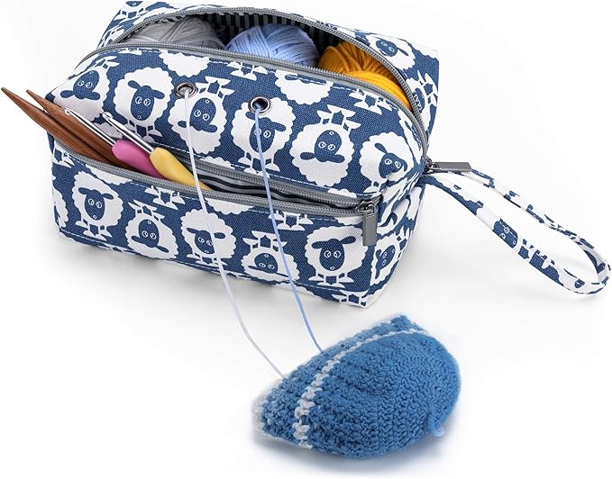 LUXJA Small Yarn Storage Bag, Portable Knitting Bag for Yarn Skeins, Crochet Hooks, Knitting Needles (up to 8 Inches) and Other Small Accessories (Sheep)