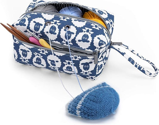 LUXJA Small Yarn Storage Bag, Portable Knitting Bag for Yarn Skeins, Crochet Hooks, Knitting Needles (up to 8 Inches) and Other Small Accessories (Sheep)