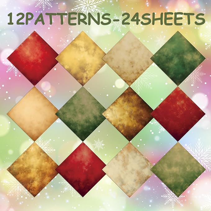 Christmas Pattern Scrapbook Paper, 6 Inch Card Production Supplies, 24 Sheets Single Sided Acid-Free Cardstock Greeting Card, Handmade Gift Journaling Craft Kits (L-style)