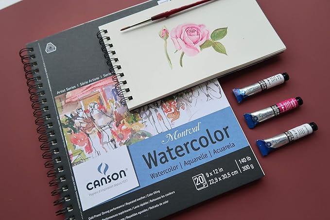 Canson Artist Series Montval Watercolor Paper, Foldover Pad, 9x12 inches, 12 Sheets (140lb/300g) - Artist Paper for Adults and Students - Watercolors, Mixed Media, Markers and Art Journaling