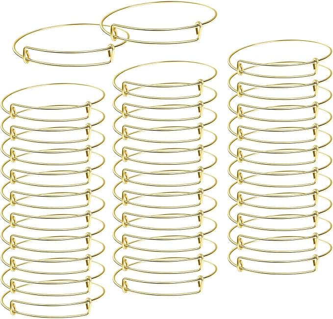 UPINS 60Pcs Gold Expandable Bangle Bracelets Adjustable Wire Blank Women Bracelets for DIY Jewelry Making