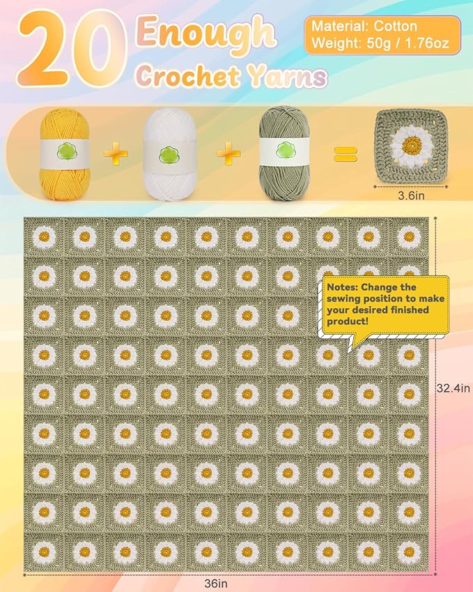 Coopay Crochet Blanket Kit for Beginners, All-in-One Granny Square Blanket Kit with Step-by-Step Video & Enough Yarns - Master Granny Square Crocheting Easily, Ideal Gift for Craft Lovers (Camel)