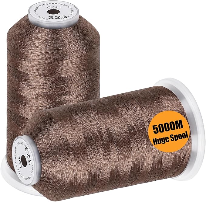New brothread - 2 Huge Spools 5000M Each Polyester Embroidery Machine Thread 40WT for Commercial and Domestic Machines - Light Brown