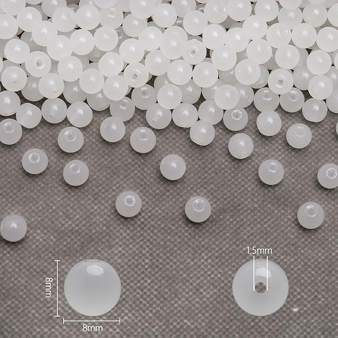200PCs 8mm White Jade Glass Beads Bulk, Round Smooth Hole Glass Crystal Beads for Jewelry Making, DIY Bracelets, Necklaces, Bag Charms, Keychains and Craft Projects