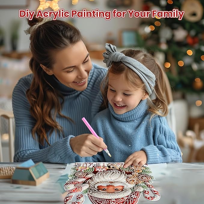 MOGTAA Christmas Diamond Art Hanging Kits for Adults Kids, Santa Claus Diamond Art Suncatchers, 5D Special Shape Diamond Painting Window Pendant Kit for Home Door Wall Decor