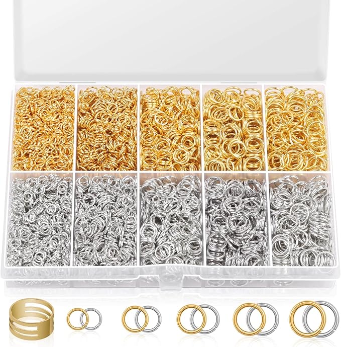 4600pcs silver and gold jump rings with open/close tools for jewelry making and necklace repair (assorted sizes)