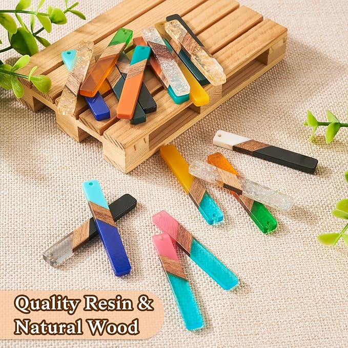 Beadthoven 20pcs/10 Pairs Rectangle Bar Wood Charms Western Charms for Earrings Assorted Colorful Natural Wood Earrings Pendants for Jewelry Making Necklace Findings Women