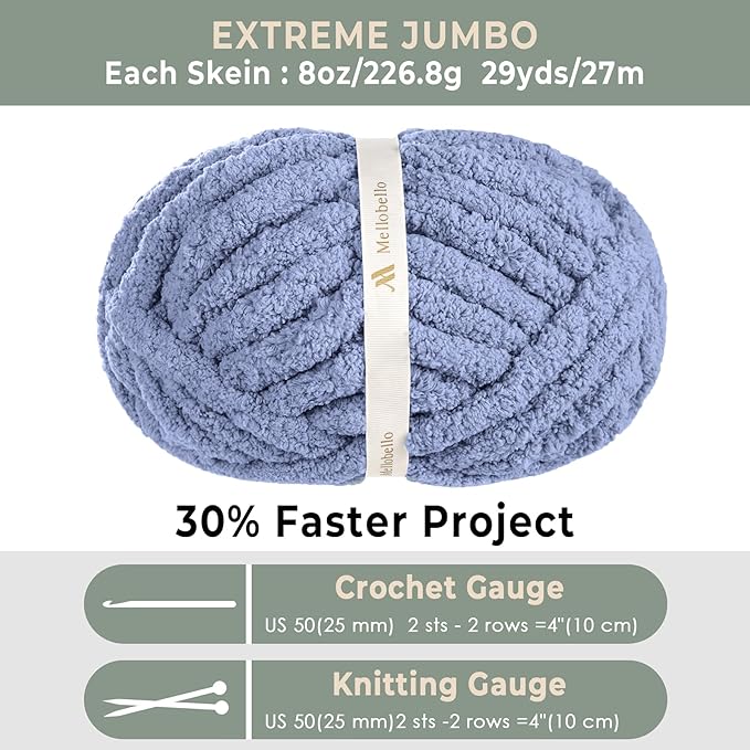 Jumbo Chunky Yarn for Hand Knitting - Super Thick Chenille Chunky Yarn for Crocheting - Extra Soft Bulky Fluffy Blanket Big Yarn 8 Jumbo Pack (27yds,8 oz Each Skein)