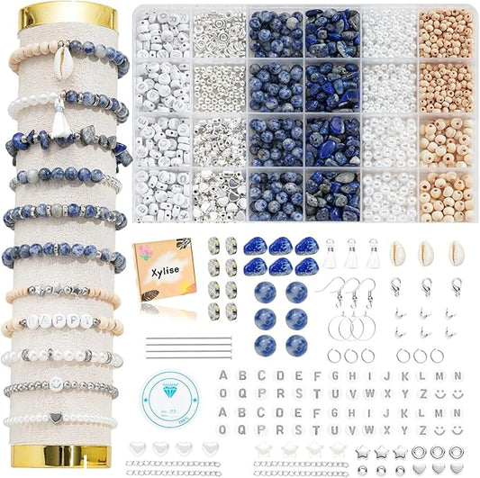 xyliise bracelet making kit natürliche perlen set for adults beads for bracelets silver jewelry making supplies diy jewelry necklace earrings (cz006-click the blue)