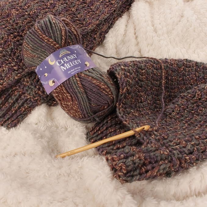 JubileeYarn Chunky Melody Yarn - 100g/Skein Bulky Wool Blend - Oyster Heather - 2 Skeins