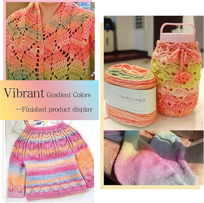 Katech Ombré Yarn for Crocheting-Gradient Cake Yarn-4x100g 60% Cotton 30% Acrylic 10% Wool-Ombre Multicolor Soft Rainbow Cotton Crochet Yarn for Scarves, Shawls, Blankets and Garments(J)