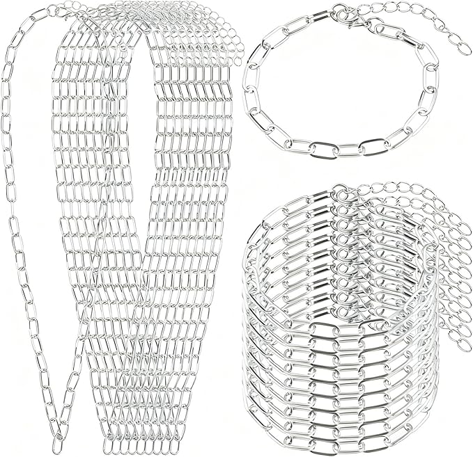 20 Pcs 18K Silver Plated Necklace Bracelet Chain Kit, Paperclip Alloy Link Fit Clip on Charm, Charm Bracelet Necklace Kit for Women DIY Jewelry Making (Silver)