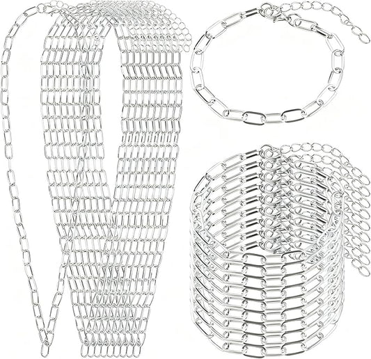 20 Pcs 18K Silver Plated Necklace Bracelet Chain Kit, Paperclip Alloy Link Fit Clip on Charm, Charm Bracelet Necklace Kit for Women DIY Jewelry Making (Silver)