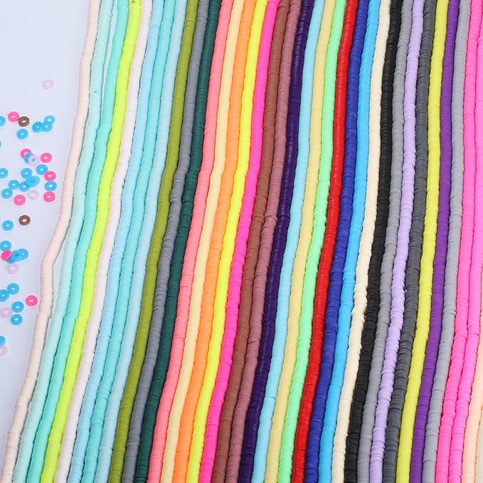 19000pcs 50 Strands Clay Bead Bracelet Kit, 6mm Flat Round Polymer Clay Beads Spacer Heishi Beads for Jewelry Making Earring Necklace