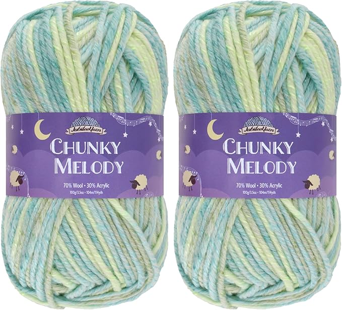 JubileeYarn Chunky Melody Yarn - 100g/Skein Bulky Wool Blend - Sea Mist - 2 Skeins