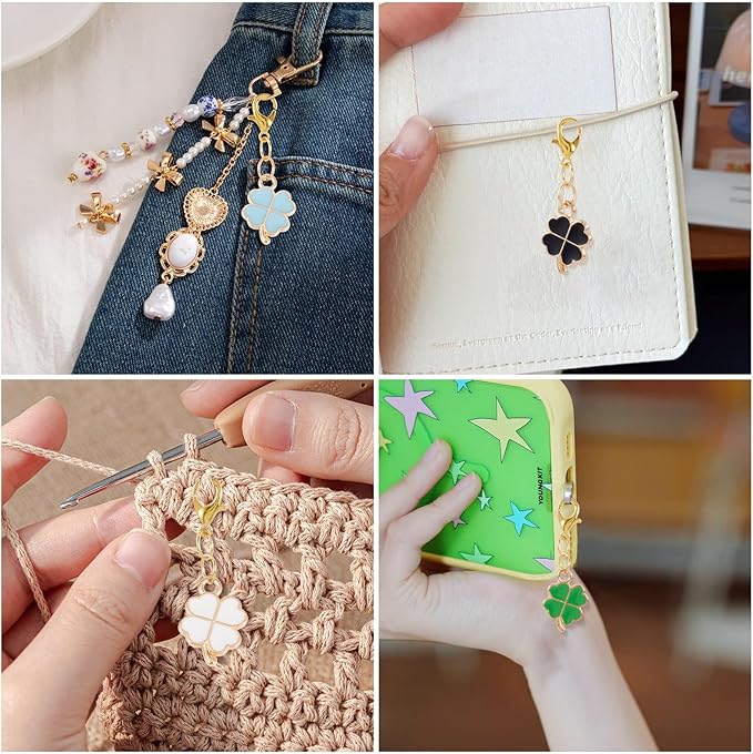Cheriswelry St. Patrick's Day Craft Supplies Green Clover Four Leaf Pendants Shamrock Enamel Charms with Alloy Lobster Clasp Jump Rings 18x12x2mm for DIY Bracelet Necklace Earring 260Pcs/Set