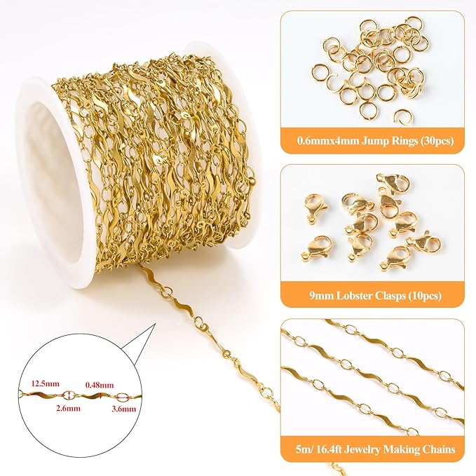 5 Meters Chains for Jewelry Making Stainless Steel Stick Chain Bulk for Women and Men Necklace DIY Chain Roll