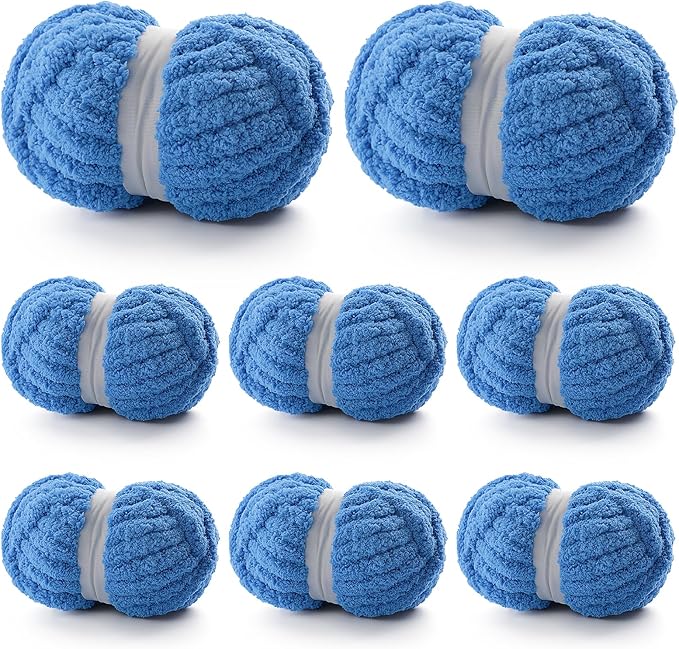 8 Pack Chunky Yarn for Hand Knitting - Chenille Yarn for Crocheting - 224 Yds Chunky Blanket Yarn Jumbo, Thick Fluffy for Knitting Blankets, Super Bulky Yarn 61.6 Oz (Sky Blue)
