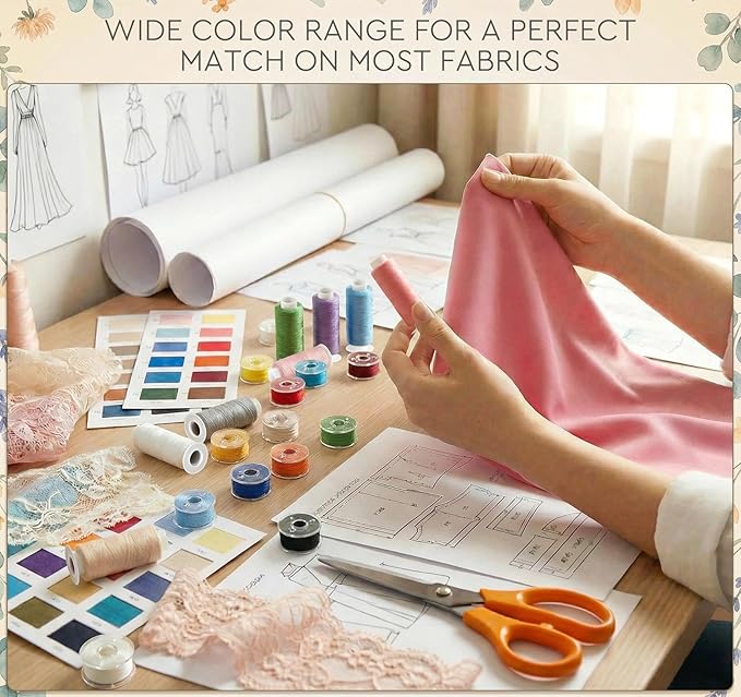 ilauke 72pcs Sewing Thread Bobbins Kit, 36 Colors 550 Yard Thread for Sewing Matched 50 Yard Prewound Bobbins, Polyester Threads for Machine Home Hand Crafting