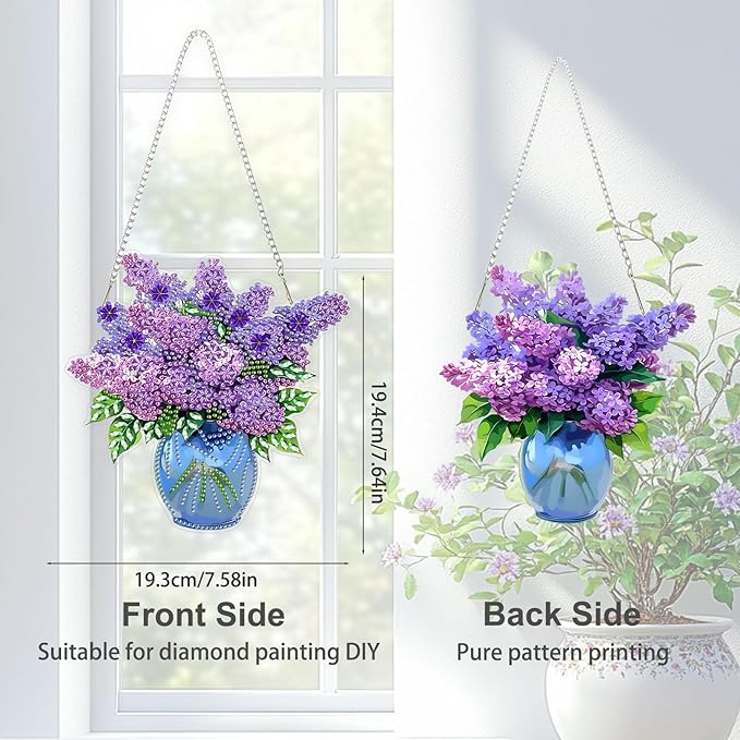TOSTOG Diamond Art Hanging Kits for Adults Hydrangea, Flowers Diamond Painting for Adults Window Pendant,Special Shape Diamonds Diamond Painting Hanging Pendant Kit for Wall Home Decor Gift