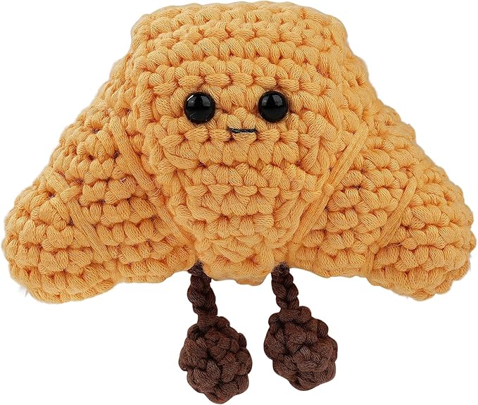 LetCartMaker Beginner Amigurumi Crochet Kit with Video Tutorials - Pizza, Croissant or Dessert Theme | Complete Starter Set for Kids & Adults (Yarn, Hook, Eyes Included) (Pizza & Croissant Set)