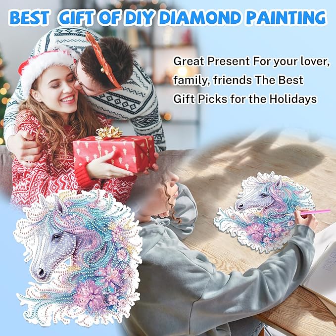 Bowetile Horse Diamond Art Hanging Kits for Adults, 5D Special Shape Diamond Painting Flowers Pendant Kits, Animal Gem Art Suncatchers Painting Window Ornament for Home Garden Wall Decor