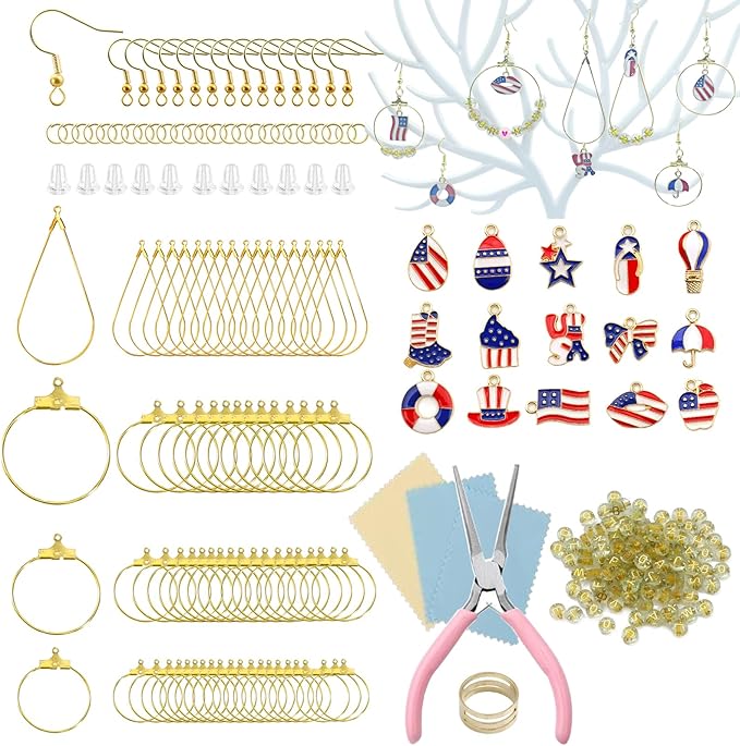 XKCWXY Professional 415Pcs Jewelry Making Supplies for Adults - Earring Findings Components with Hoops, Hooks, Jump Rings,Accent Beads and Charms, Craft Tools Included