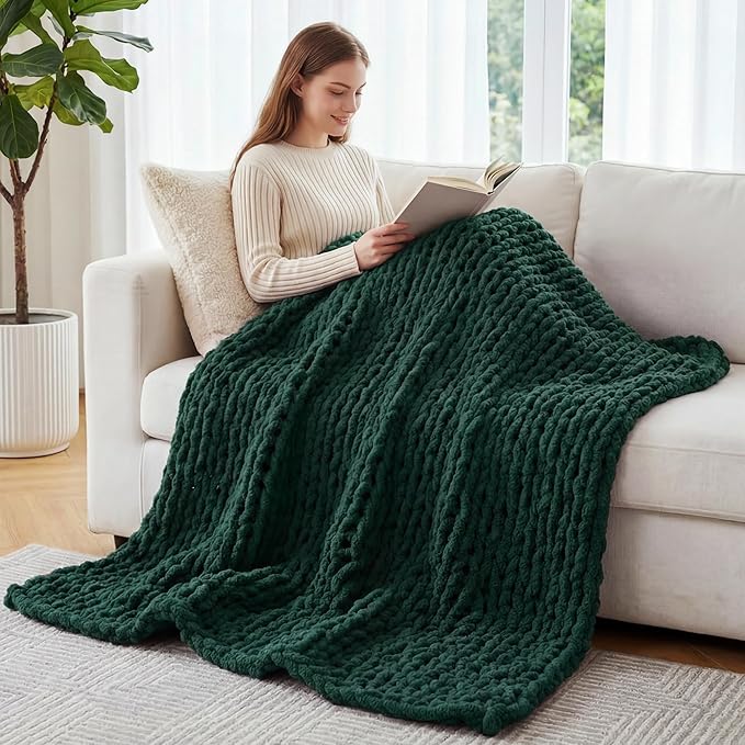 BALAPET 8 Pack Chunky Chenille Yarn for Crocheting & Knitting, 27yds 8 oz Each Skein Soft Fluffy Kitting Yarn Set, Thick Velvet Plush Yarn for Handcrafts Weaving Making Blankets, Blackish Green