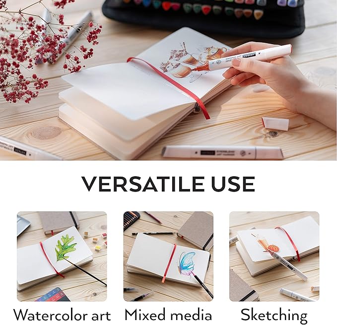 ARTEZA Watercolor Sketchbook, 3-Pack, 88 Pages Each, 5.5 x 5.5 Inches, Beige Hardcover, 110-Pound Paper