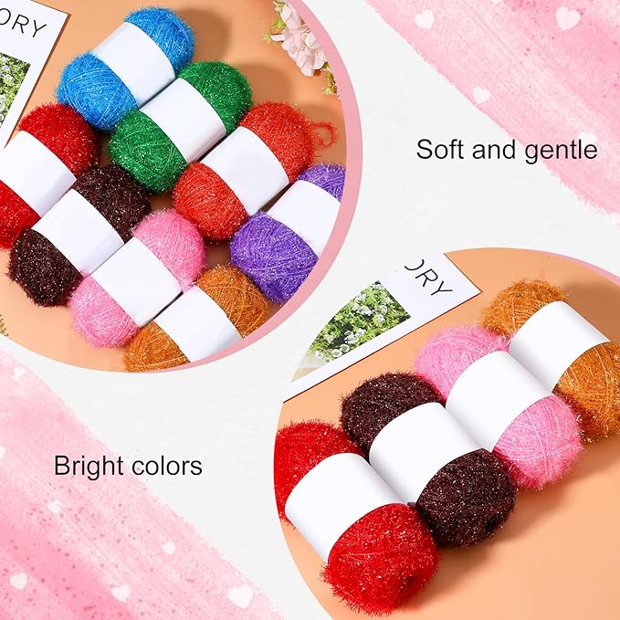 20 Skeins Scrubby Yarn for Dishcloths,Multi-Colored Polyester Rainbow Crochet Soft Crochet Yarn Kit for Knitting Weaving Crochet Craft Project, 328 Ft/ 109 Yard Each