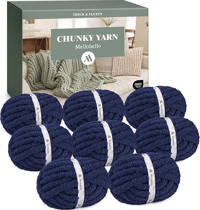 Jumbo Chunky Yarn for Hand Knitting - Super Thick Chenille Chunky Yarn for Crocheting - Extra Soft Bulky Fluffy Blanket Big Yarn 8 Jumbo Pack (27yds,8 oz Each Skein) Navy Blue