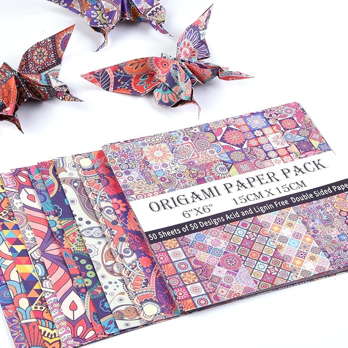 Origami Paper Kit 100 Sheets 70GSM 6 Inch Square Double Sided Color 100 Vivid Solid Colors for Hand Crafts Origami Paper Arts Creativity. Bohemian Blossom