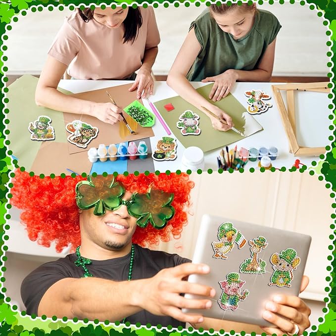 Xuhal 30 Pcs St Patrick's Day Diamond Painting Magnets Irish Animal Diamond Art Magnet Kits for Adults 5D Rhinestone Green Shamrocks Animal Refrigerator Magnetic Stickers for Fridge DIY Crafts Gifts