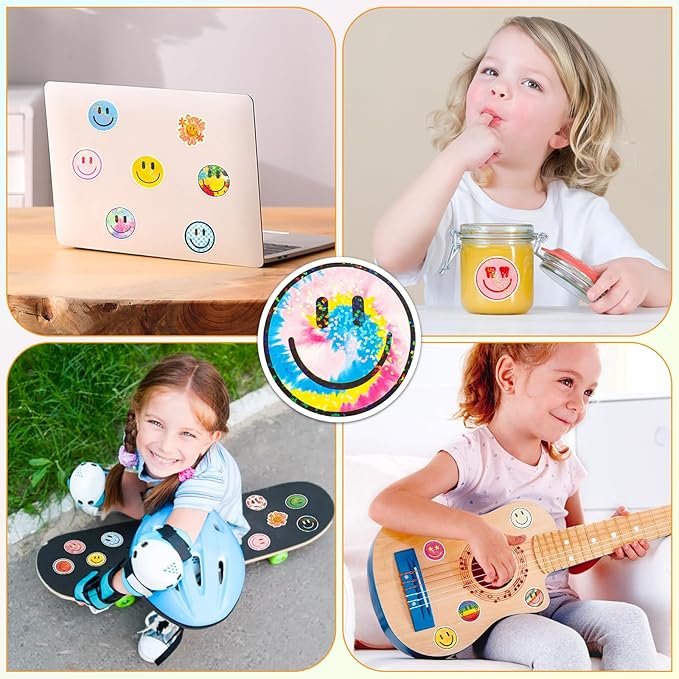wercokt 50pcs smiling glitter stickers, cute water bottle stickers for kids, for teaching rewards, notebooks, stationery, luggage, cartoon pvc happy sticker