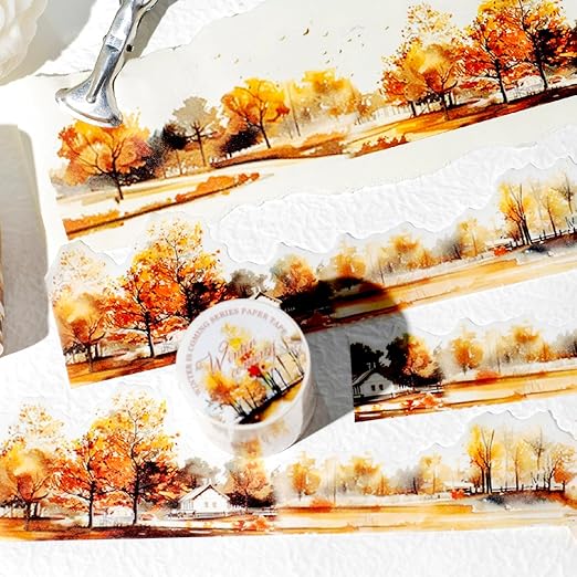 Kesari 6 Rolls of Nature Washi Tape Stickers for Journaling Supplies, Forest Themed Scrapbook Stickers for Scrapbooking, Junk Journal Supplies, Planer (Snowfall)