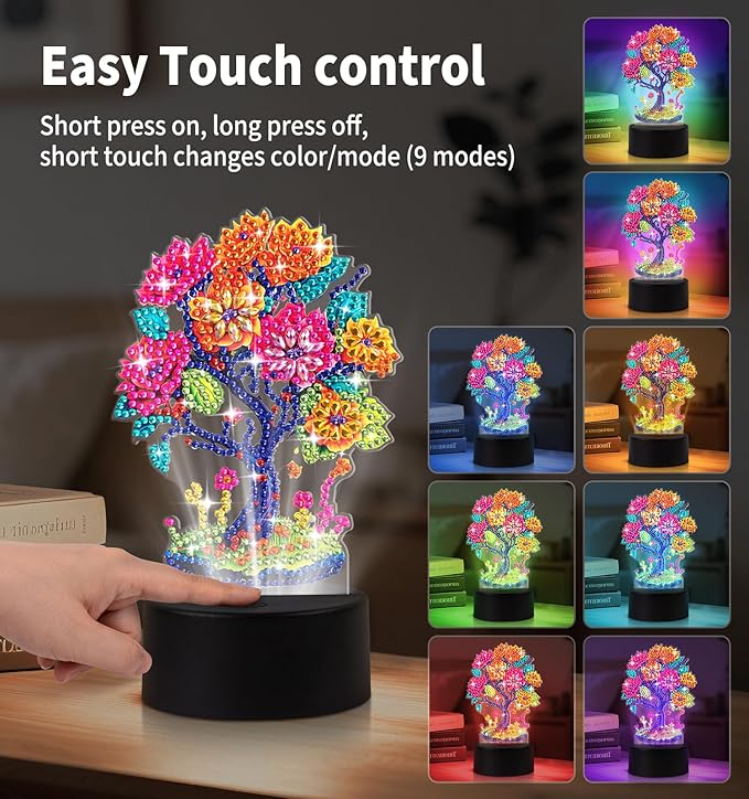 Diamond Painting Night Light, Diamond Painting Kits For Adults Desktop Ornaments For Table Tabletop Decor Diamond Art Accessories For Adult Beginner Touch Lamp for Bedrooms Living Room-Tree of Life