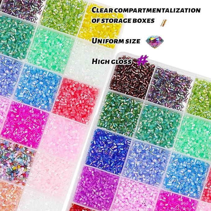 Tube Seed Beads Crafts Glass Bugle Beads Small Craft 3mm with for Jewelry Making Embroidery Decoration (28 Colors, 16800pcs)