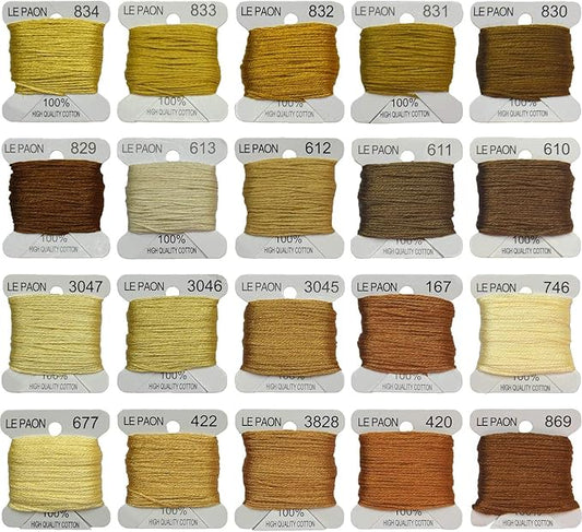 20Bobbins 20 Colors Embroidery Floss bobbins - Cross Stitch Threads - Friendship Bracelets Floss - Crafts Floss-Gold Gradient