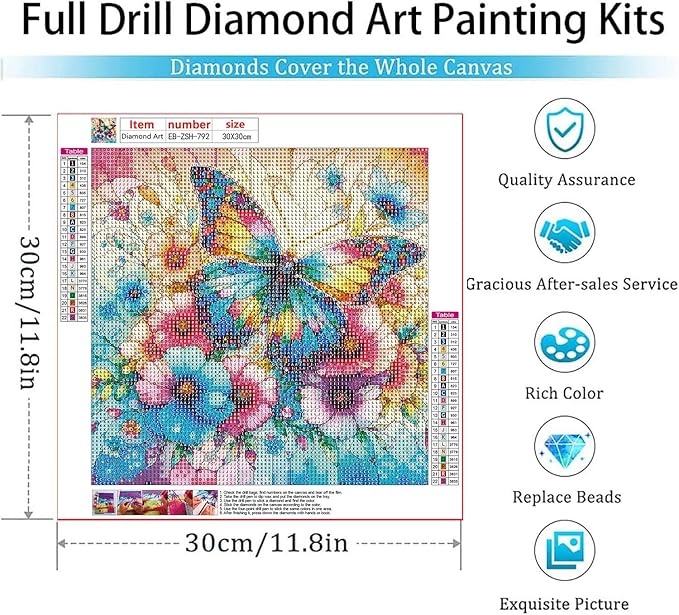 EIBEILI Diamond Painting Kits for Adults, Butterfly Flower 5D Diamond Art Kits for Beginner DIY Full Drill Diamond Dots Crystal Craft Kits for Home Wall Decor Gifts(12X12 Inch/Butterfly)