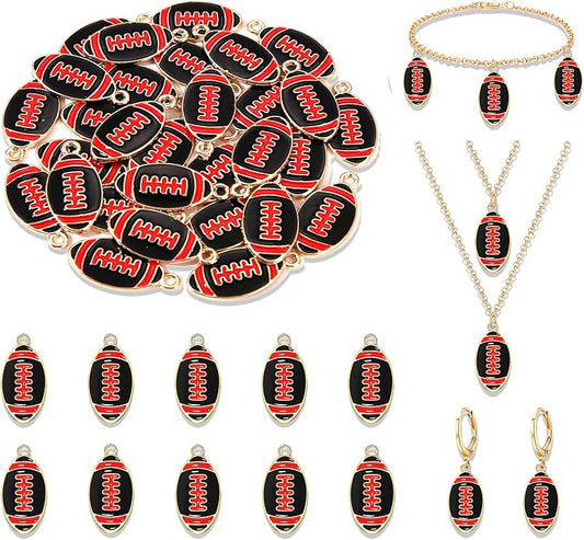 NVENF 30PCS Football Charms for Jewelry Making, Enamel Football Charms for Bracelet Necklace Earrings Making, Red Black White Blue Purple Orange Game Day Football Charm Bulk