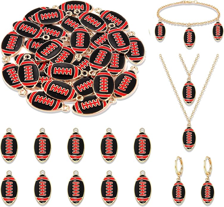 NVENF 30PCS Football Charms for Jewelry Making, Enamel Football Charms for Bracelet Necklace Earrings Making, Red Black White Blue Purple Orange Game Day Football Charm Bulk