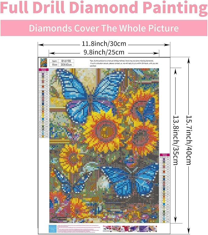 GEEHEIY Sunflower Diamond Art Kits for Adults, 5D Butterfly Diamond Painting Kits for Beginner, DIY Blue Butterfly Gem Art Dots for Adults, Perfect for Home Wall Decor 12x16 Inch