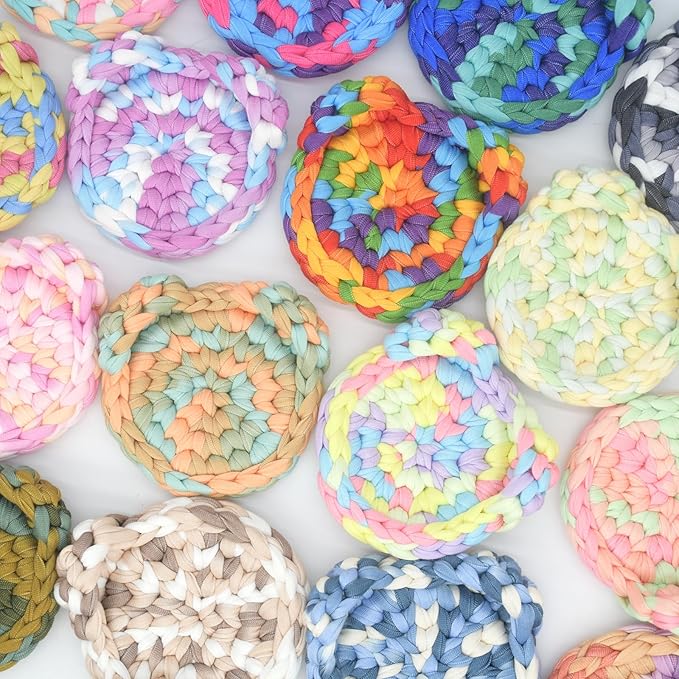 2 Pack Tshirt Yarn for Crocheting,Rainbow T Shirt Chunky Elastic Fabric Thick T-Shirt Crochet Yarn for Beginners Crocheting Hand Knitting Bag/Basket/Coasters/DIY Crafts/Home Decor 2*200G-Green Yellow