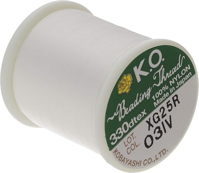 KO Nylon Beading Thread, Ivory Color, Japanese Pre-Waxed 100% Nylon, 330TEX, Tangle Resistant Knotting Cords, 50m /55 yds Spool, Use for Seed Bead Projects, Loom Work & Bead Weaving