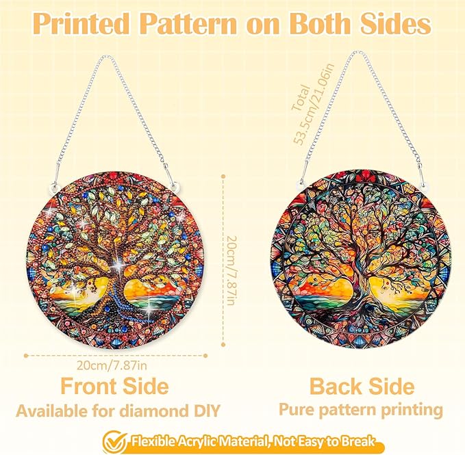 Diamond Art Hanging Kit for Adult, Painting Hanging Ornament Kit, Special Shaped Rhinestone,DIY Acrylic 5D Diamond Art Window Pendants Home Garden Wall Kits Hanging,Double Sided (Lifetree)