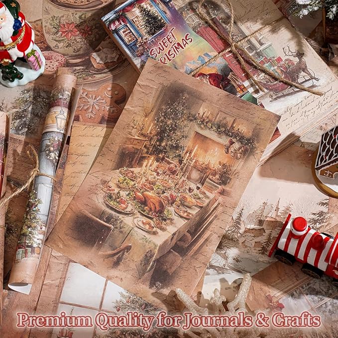 160 sheets of Christmas scrapbook paper, Christmas theme journaling scrapbook supplies craft collage paper set, junk journal bullet journal poster room decor for card making decorative gifts
