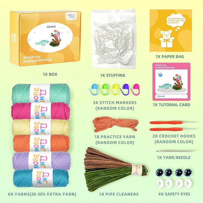 MOREJMTT Crochet Kit for Beginners, Crochet Animal Kits, Crocheting Kit for Starters, Learn to Crochet with Step-by-Step Video Tutorials, Beginner Crochet Kit for Adults(Chameleons)